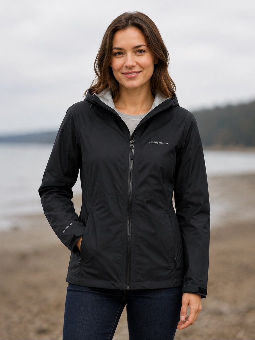 Eddie Bauer WeatherEdge Women’s Large Black Waterproof Hooded Rain Jacket